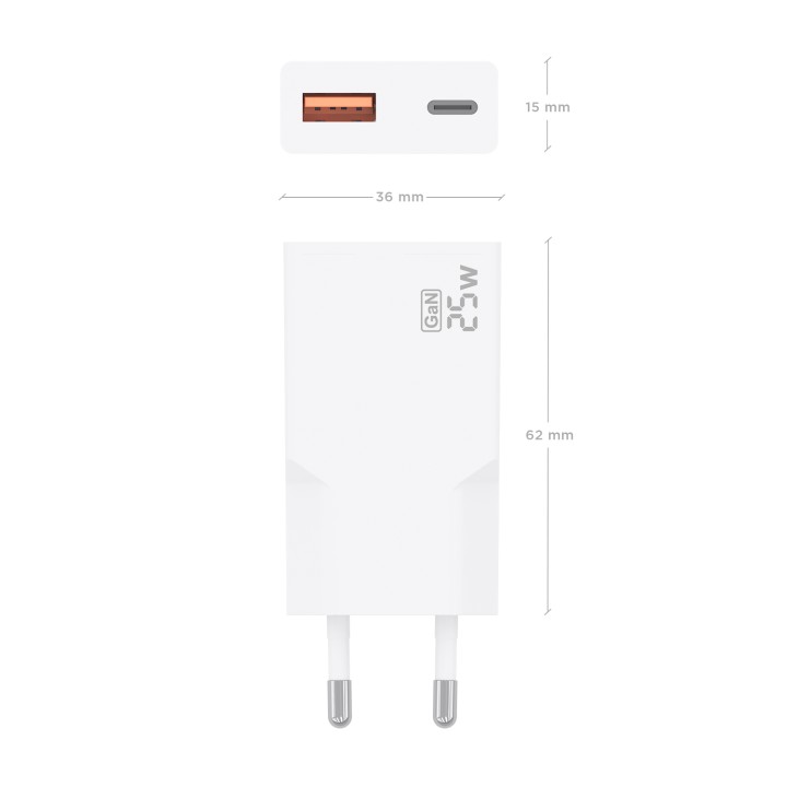 Cargador Pared AISENS GaN 25W USB-A/C Blanco(A110-1000)