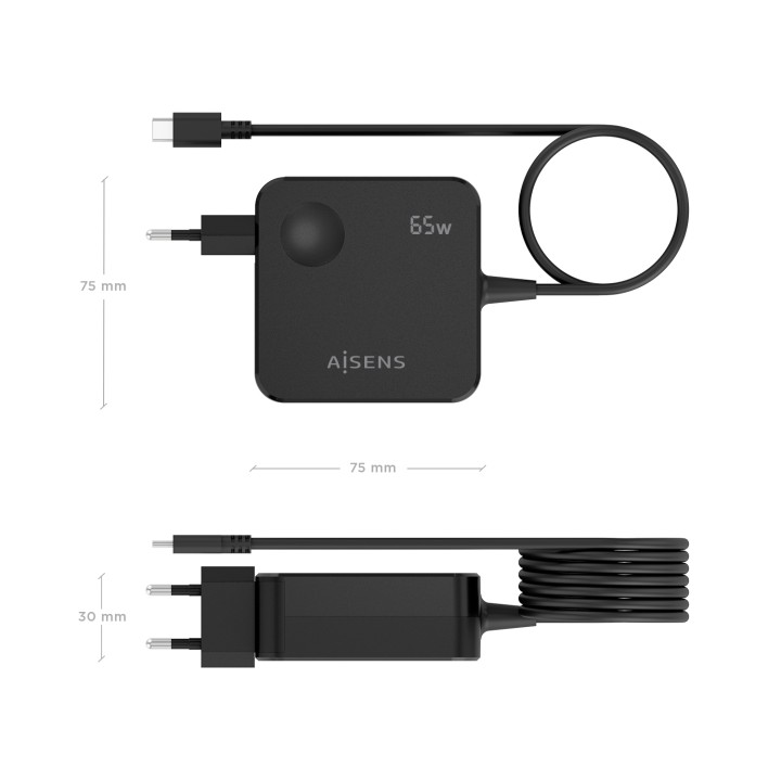 Cargador AISENS 65W USB-C 1.5m Negro(ASCH-1PD65WL80-BK)