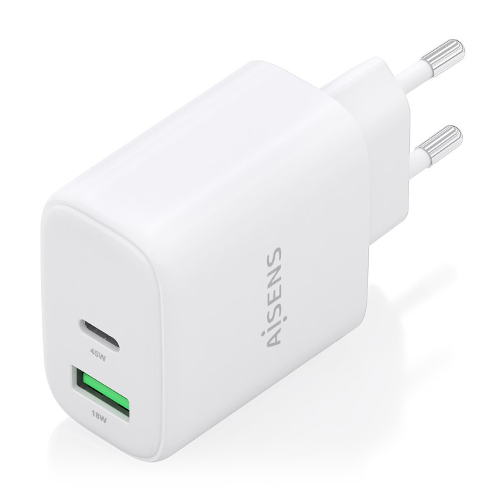 Cargador Pared AISENS 45W USB-A USB-C Blanco(A110-0971)