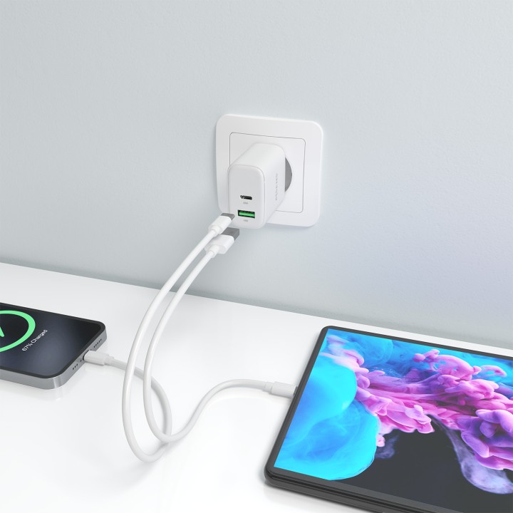 Cargador Pared AISENS 45W USB-A USB-C Blanco(A110-0971)