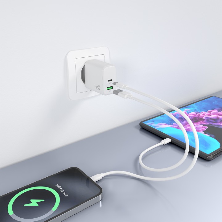 Cargador Pared AISENS 45W USB-A USB-C Blanco(A110-0971)