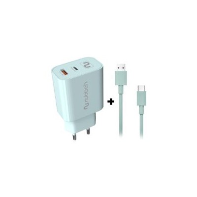 Cargador NUBBEH Bhoot30W Cable USBA/C 60W 1.5m Turquesa