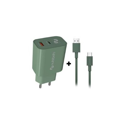 Cargador NUBBEH Bhoot 30W Cable USB-A/C 60W 1.5m Verde