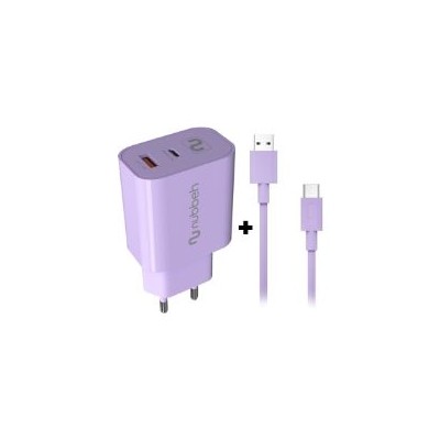 Cargador NUBBEH Bhoot 30W + Cable USB-A/C 60W 1.5m Lila