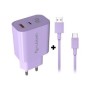 Cargador NUBBEH Bhoot 30W + Cable USB-A/C 60W 1.5m Lila