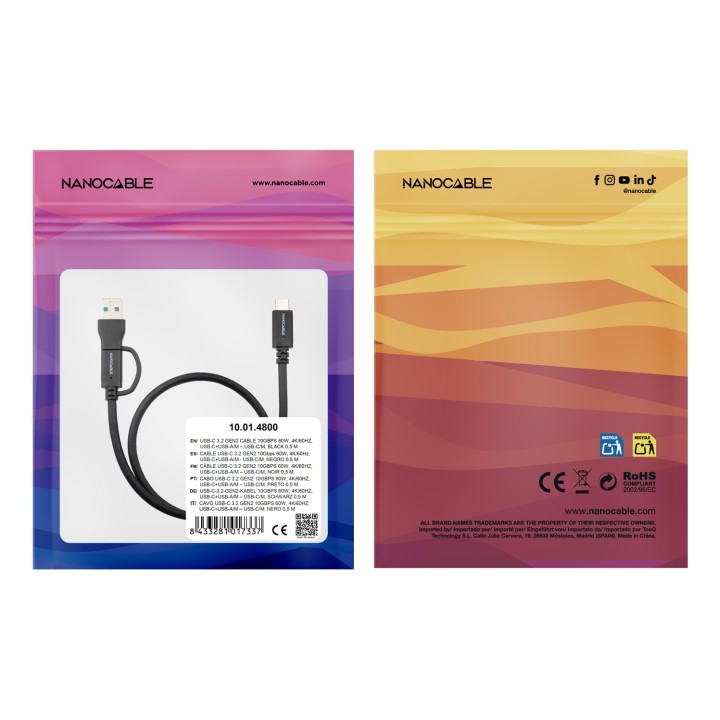 Nanocable USB-C+USB-A/M a USB-C/M 0.5m (10.01.4800)