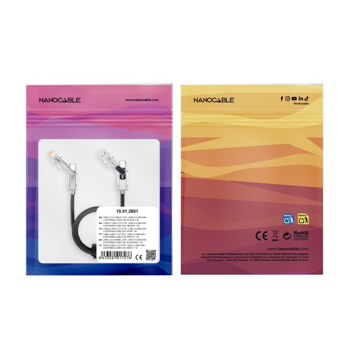 Nanocable USB-C+USB-A a Lightning+USB-C 1m (10.01.2601)