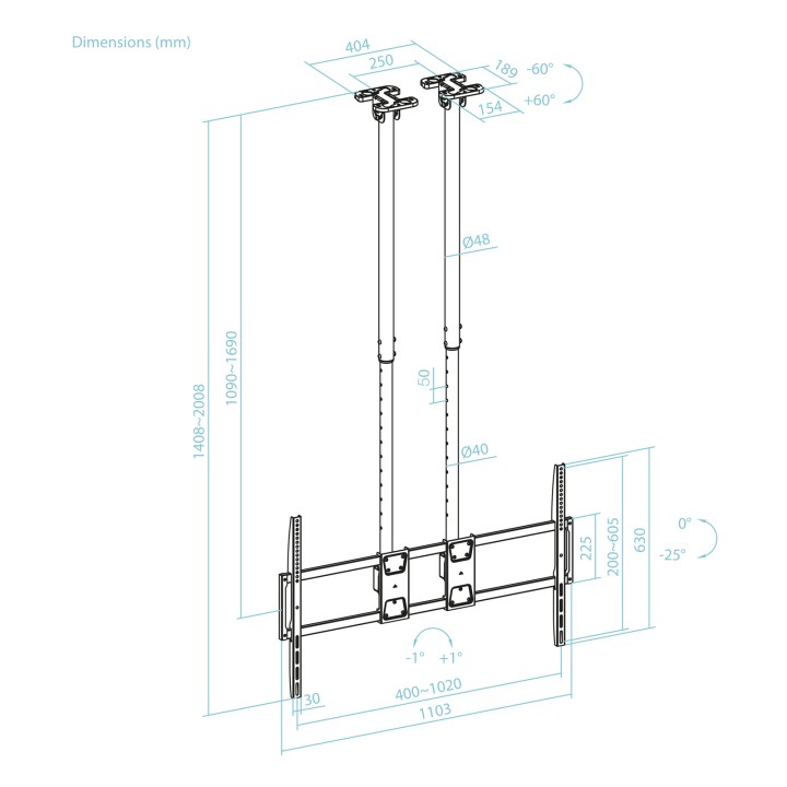 Soporte Techo TooQ 60"-120" Extensible(LPCE11120TSLI-B)