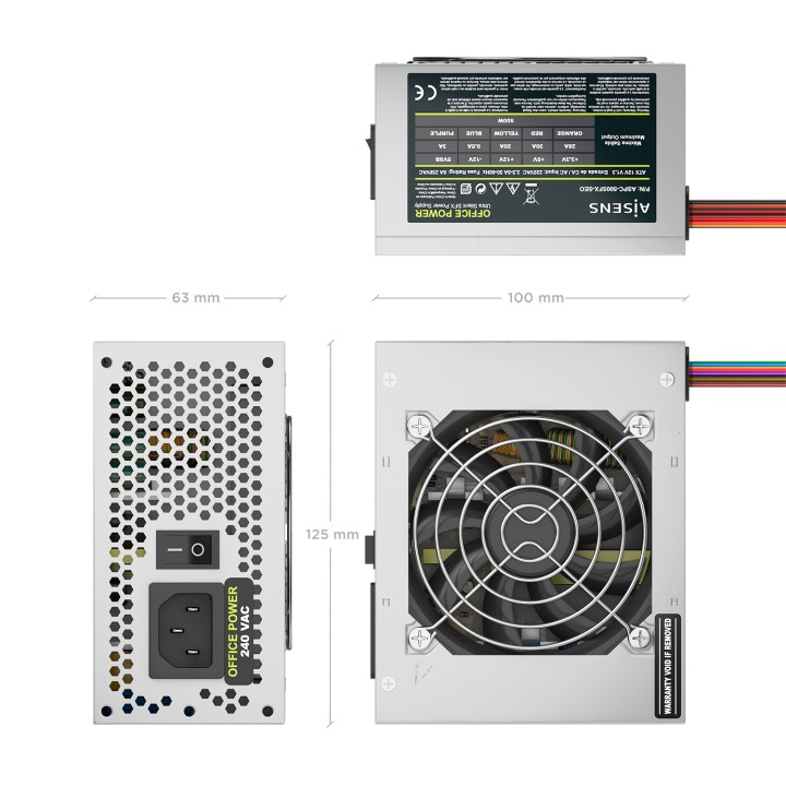 Fuente AISENS ATX 500W SFX 8cm Plata (ASPC-500SFX-SEO)