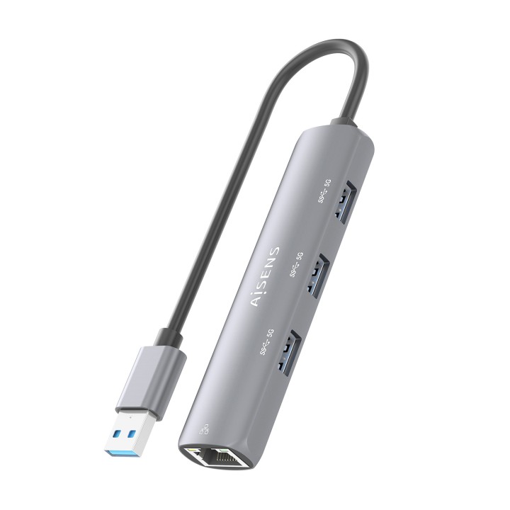 Hub AISENS USB-A a 3xUSB-A/1xRJ45 Gris (ASUC-4P034-GR)