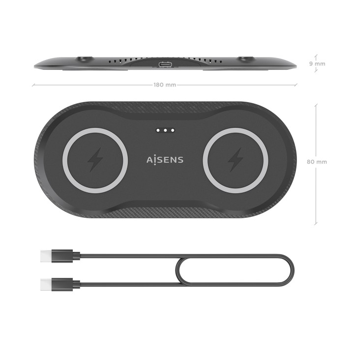 Estación Carga AISENS Qi 2en1 USB-C (ASCH-15W2WC060-BK)