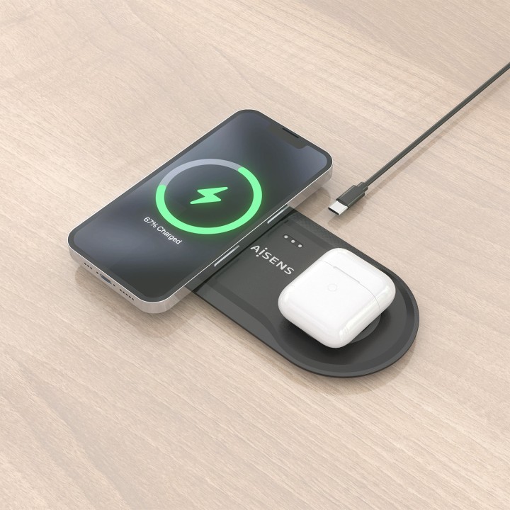 Estación Carga AISENS Qi 2en1 USB-C (ASCH-15W2WC060-BK)