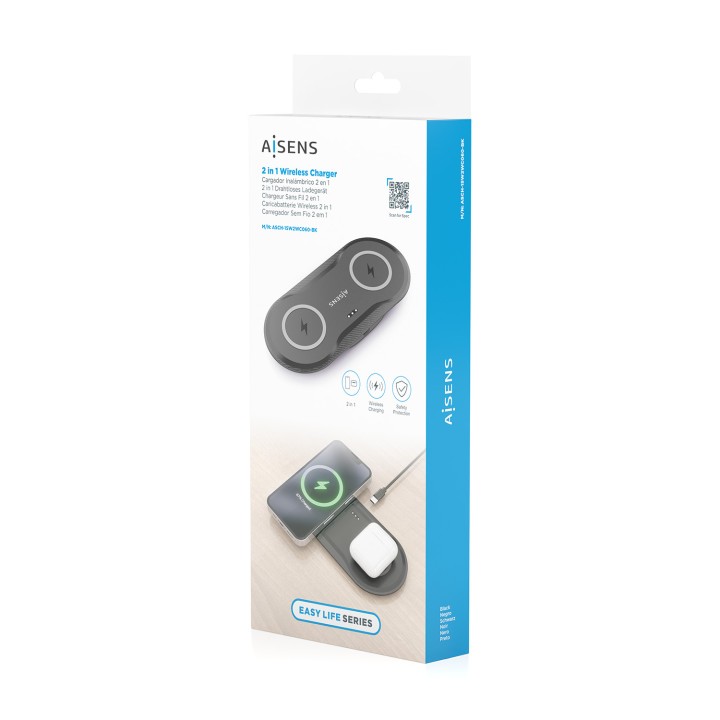 Estación Carga AISENS Qi 2en1 USB-C (ASCH-15W2WC060-BK)
