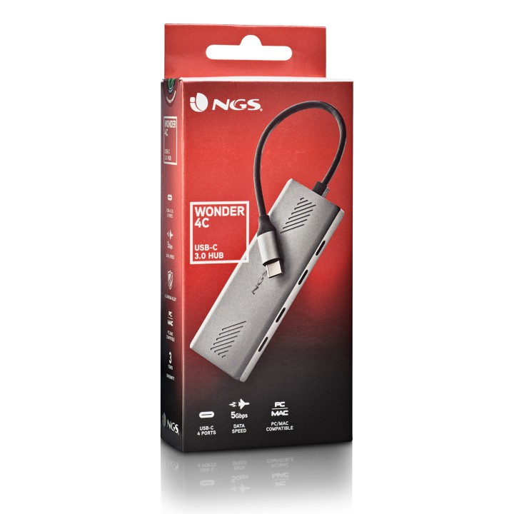 Hub NGS USB-C 3.0 a 4xUSB-C Aluminio/Plata (WONDER4C)