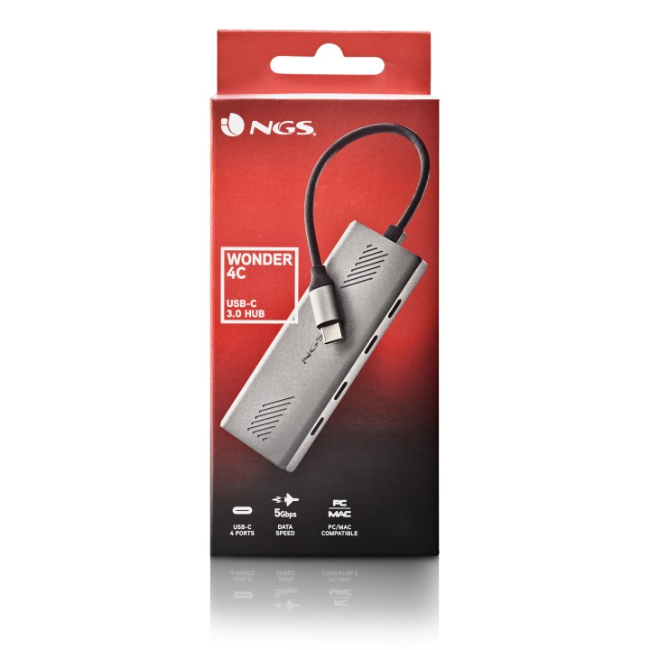 Hub NGS USB-C 3.0 a 4xUSB-C Aluminio/Plata (WONDER4C)