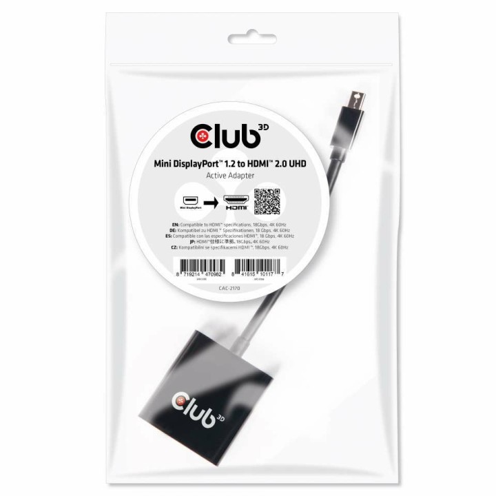 Adaptador Activo Club 3D Mini DP a HDMI Negro CAC-2170