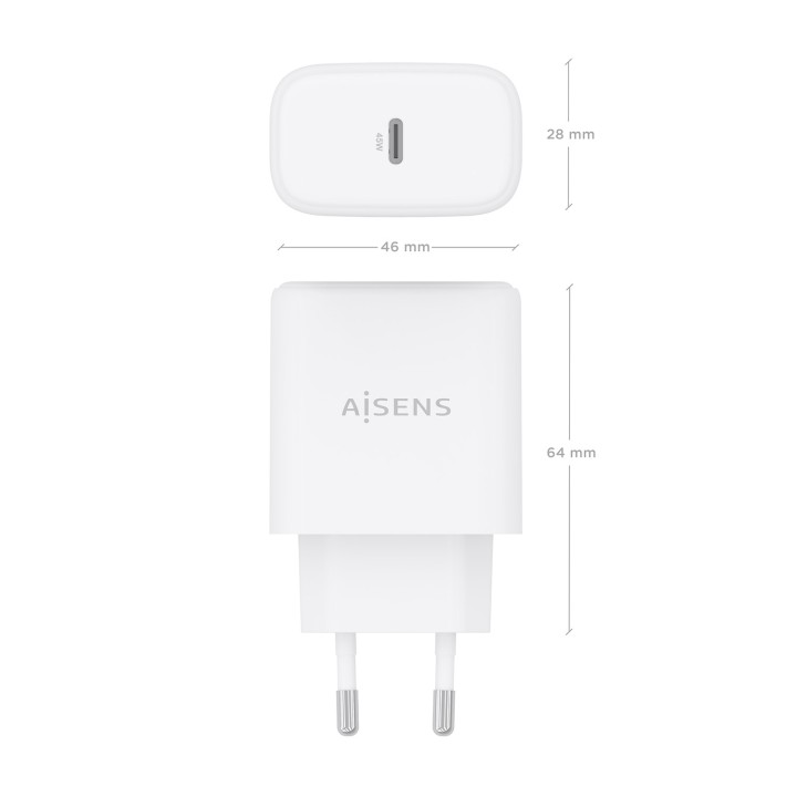 Cargador Pared AISENS GaN 45W USB-C Blanco (A110-0969)