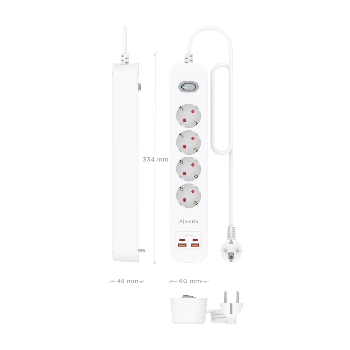 Regleta AISENS 4 Tomas 2xUSB-C 2xUSB-A (ASPS-2A2C12-W)