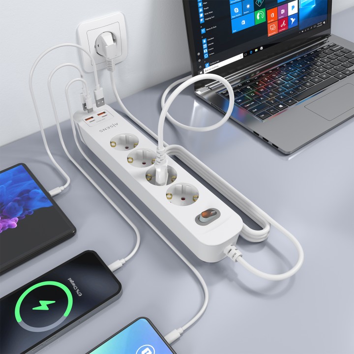 Regleta AISENS 4 Tomas 2xUSB-C 2xUSB-A (ASPS-2A2C12-W)