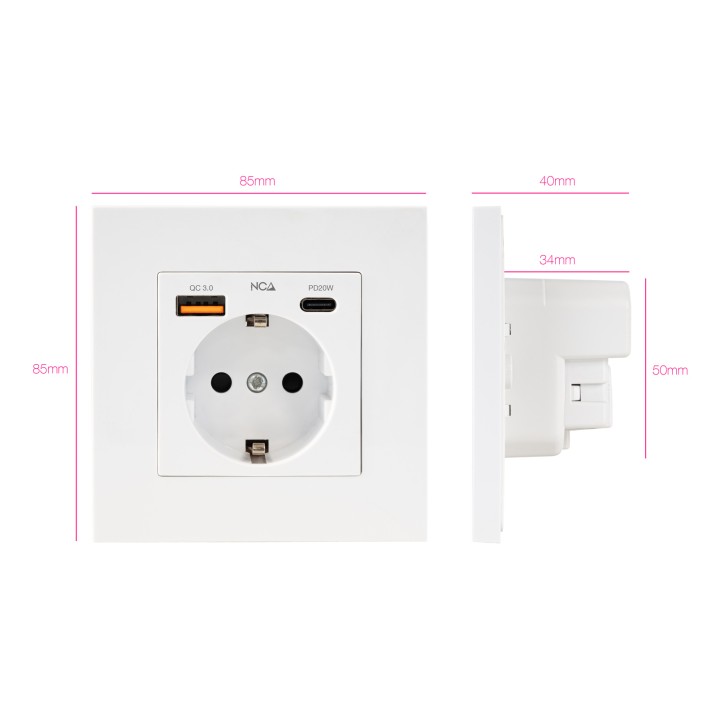 Enchufe Pared Nanocable Schuko/USB-A/USB-C (10.35.0011)