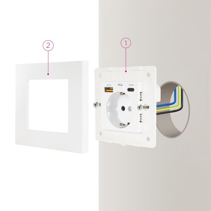 Enchufe Pared Nanocable Schuko/USB-A/USB-C (10.35.0011)