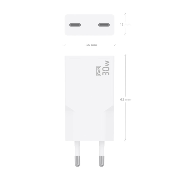Cargador Pared AISENS GaN 30W 2USB-C Blanco (A110-1003)