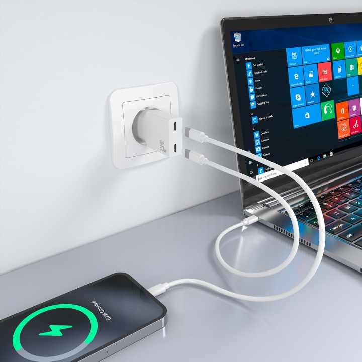 Cargador Pared AISENS GaN 30W 2USB-C Blanco (A110-1003)