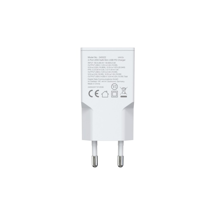 Cargador de Pared EQUIP GaN USB-A/C 20W Blanco (245522)