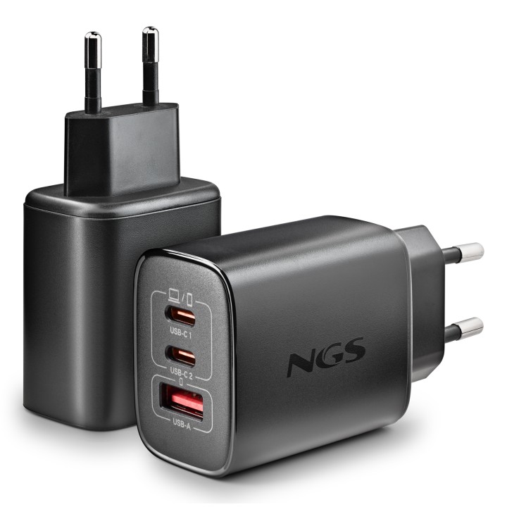 Cargador NGS Era 65W 1USB-A 2USB-C Negro (ERA65WBLACK)