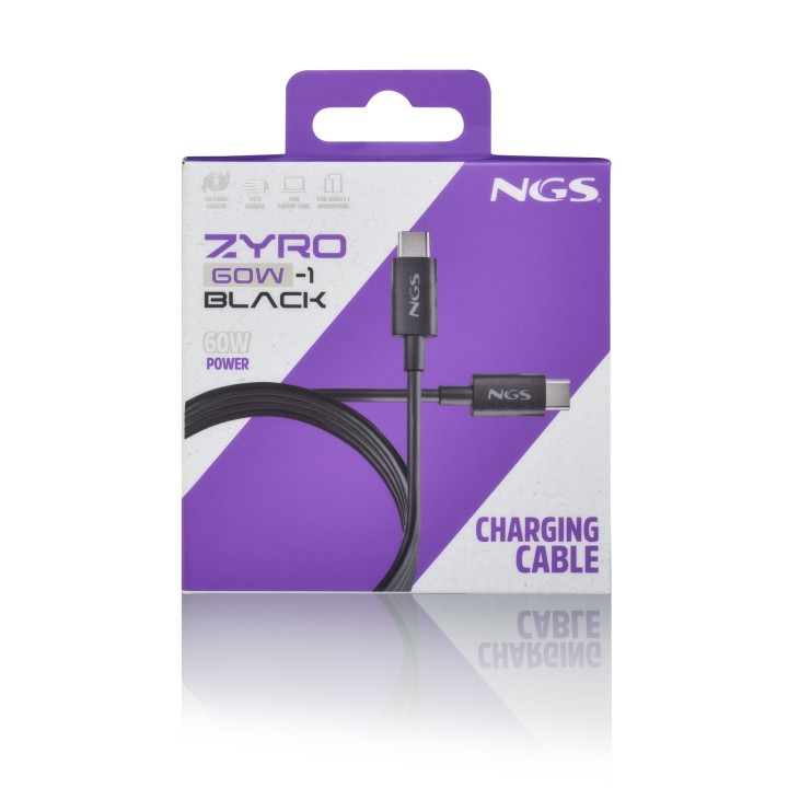 Cable NGS USB-C a USB-C 60W 1m Negro (ZYRO60W-1BLACK)