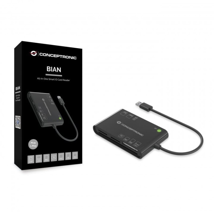 Conceptronic BIAN01B Lector de Tarjetas Identificación Inteligente Todo en Uno USB 2.0