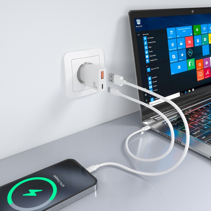 Cargador Pared AISENS GaN 30W USB-A/C Blanco(A110-1002)