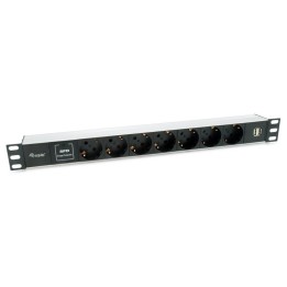 Equip Regleta Alimentación Rack 19" 1U 7x Schuko + 2x USB Aluminio Negra