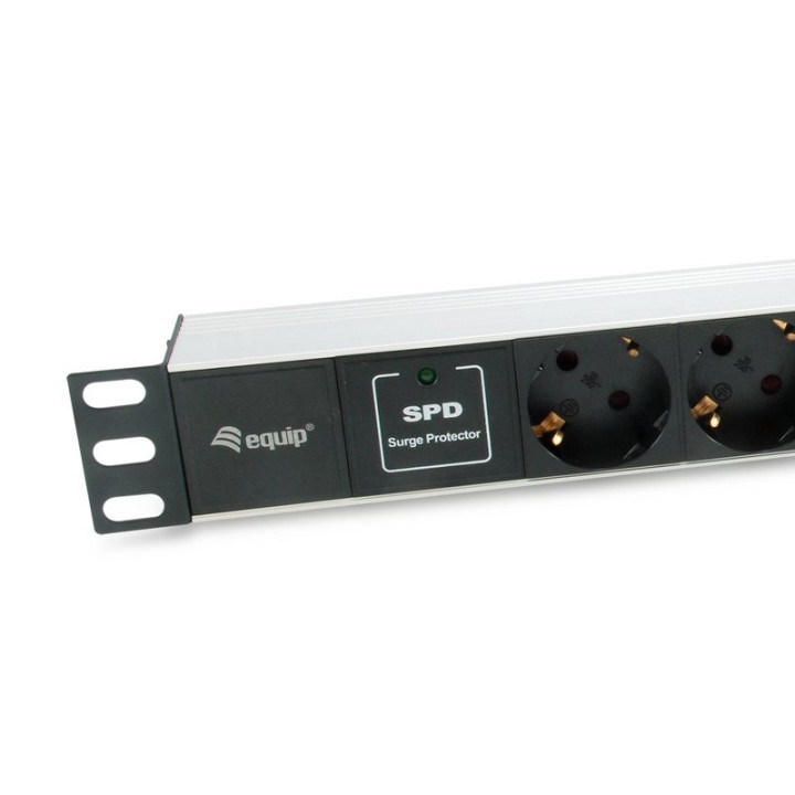 Equip Regleta Alimentación Rack 19" 1U 7x Schuko + 2x USB Aluminio Negra
