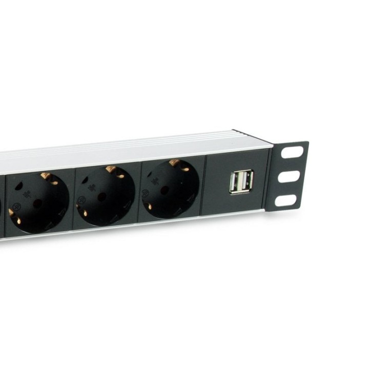 Equip Regleta Alimentación Rack 19" 1U 7x Schuko + 2x USB Aluminio Negra