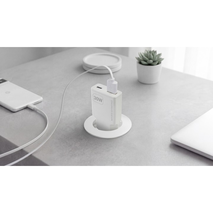 Cargador Pared Mars Gaming 30W USB-A/C Blanco(MDGAN30W)