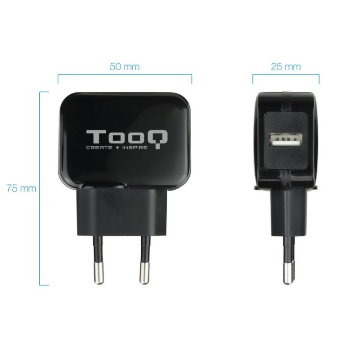 Tooq TQWC-1S01 Cargador USB 5V 2.4A Negro