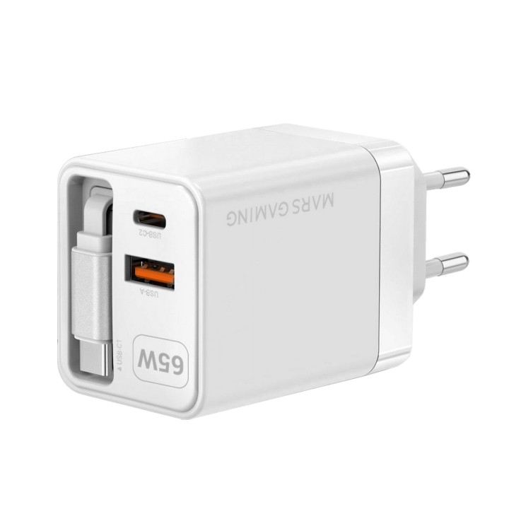 Cargador Mars Gaming Retráctil USB-A/C Blanco MDGAN65RW