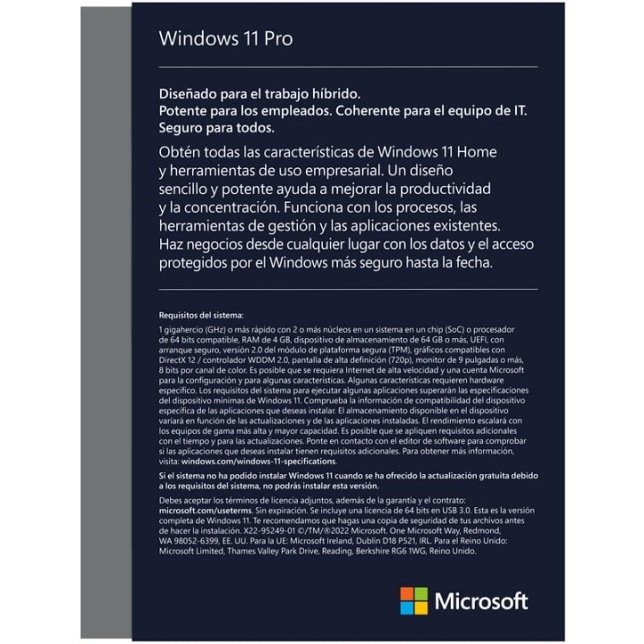 Microsoft Windows 11 Pro 64 Bit Español Licencia Permanente FPP USB