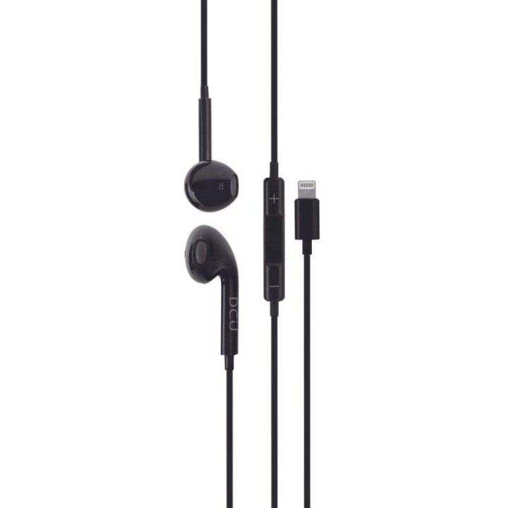 Auriculares DCU Tecnologic Advance con cable Lightning para llamadas y música negros