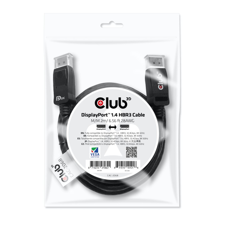 Cable Club 3D DP 1.4 HBR3 2m M/M Negro (CAC-2068)
