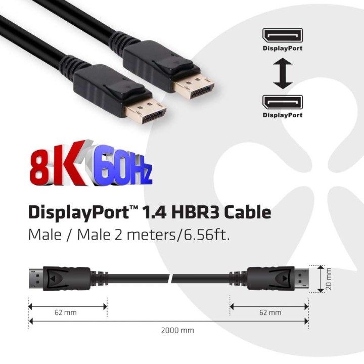 Cable Club 3D DP 1.4 HBR3 2m M/M Negro (CAC-2068)
