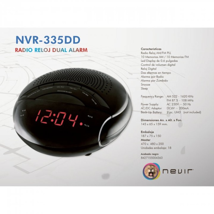 Nevir NVR-335DD Radio Despertador Digital Negra