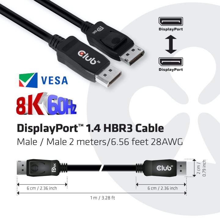 Cable Club 3D DP 1.4 HBR3 2m M/M Negro (CAC-2068)