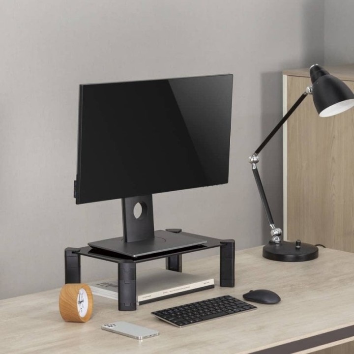 Aisens Soporte Elevador Cristal Negro para Monitor y Portátil hasta 32"