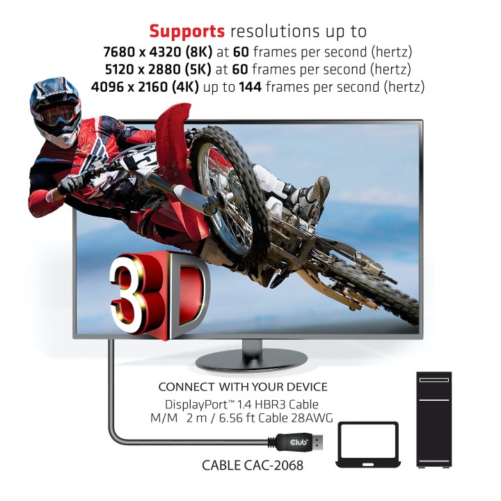 Cable Club 3D DP 1.4 HBR3 2m M/M Negro (CAC-2068)
