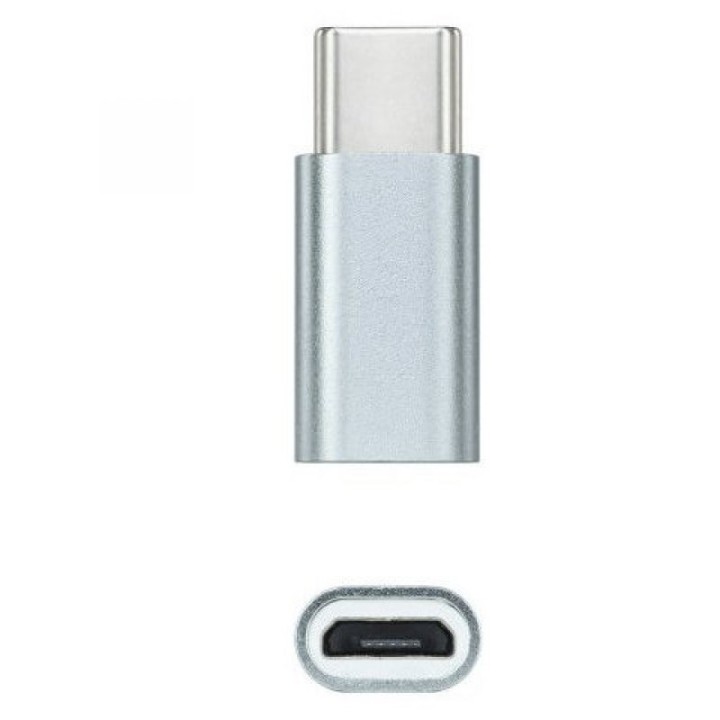 Nanocable Adaptador USB-C a Micro USB Macho/Hembra Gris