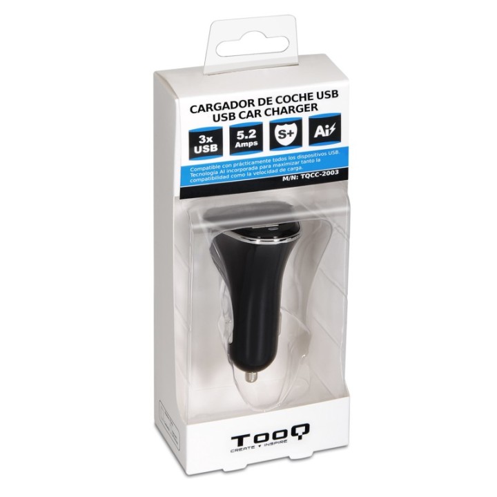 Cargador de Coche TooQ 3xUSB 2.0 26W Negro (TQCC-2003)