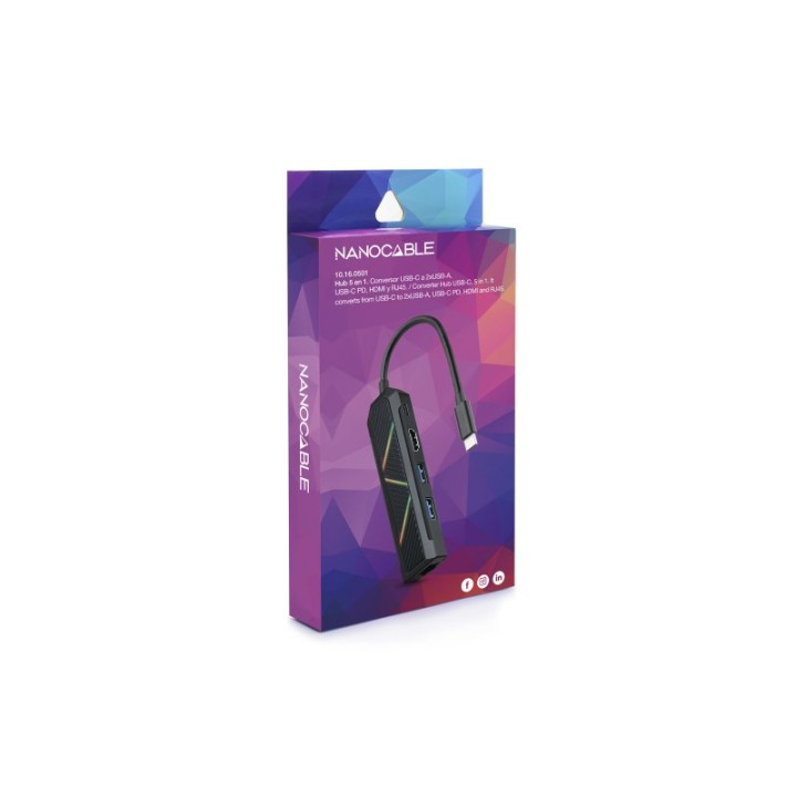 Nanocable Hub 5 en 1 USB-C a USB-A/USB-C/HDMI/RJ45/PD 100W