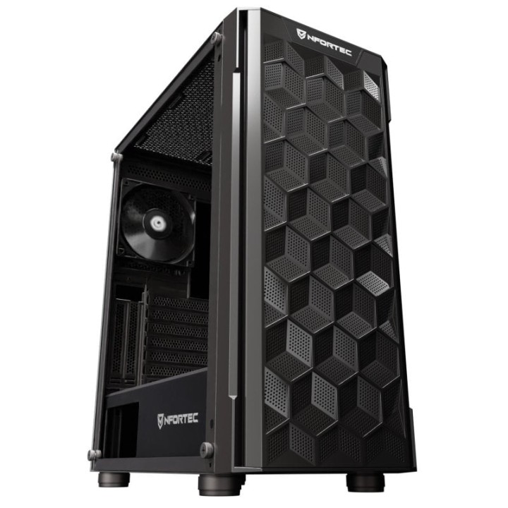 Nfortec Azir Torre ATX Frontal 3D Mallado 4 Ventiladores Cristal Templado Negra